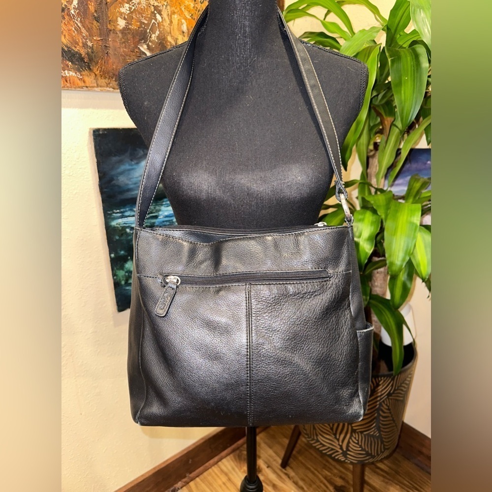 Rolfs Black Genuine Leather Shoulder Bag Boho Hobo - Picture 3 of 6
